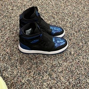 Air Jordan 1 high in sparkley blue and black size womens 8